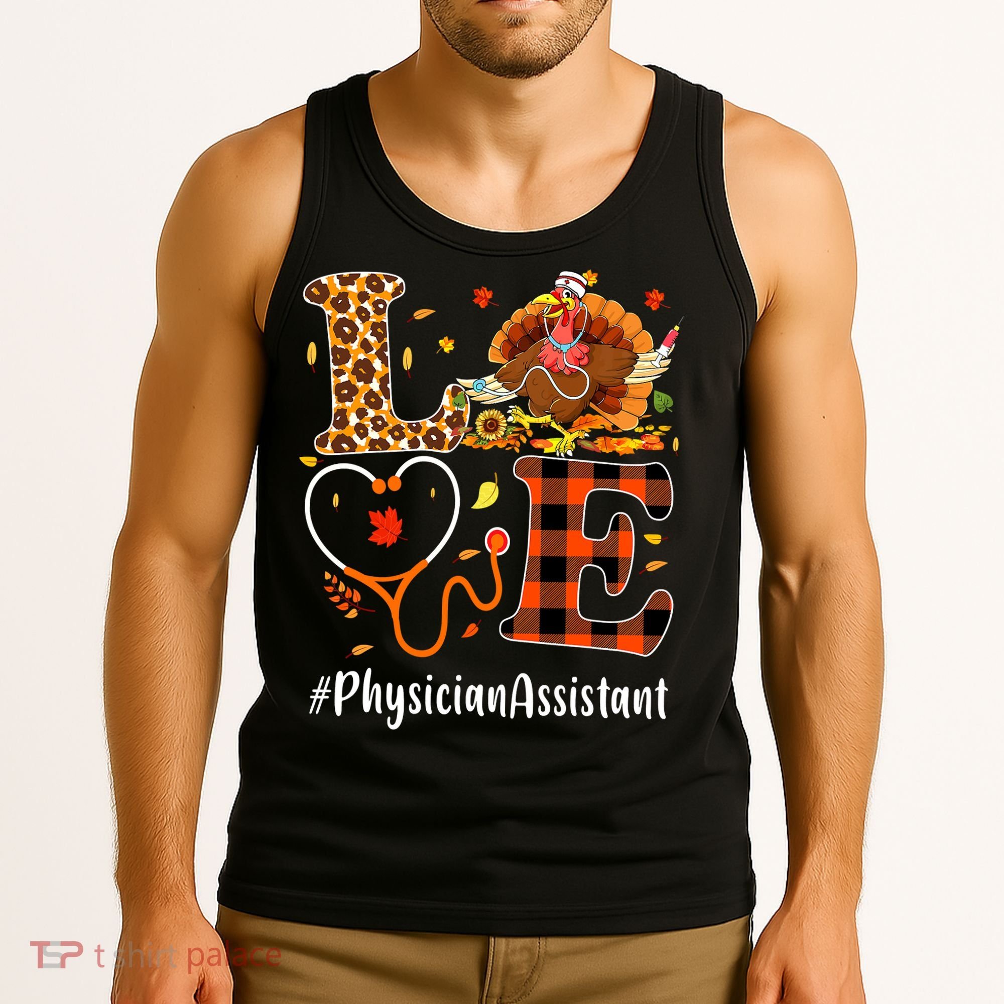 Thanksgiving Love Physician Assistant Leopard Funny Tank Top