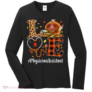 Thanksgiving Love Physician Assistant Leopard Funny Women's Long Sleeve Shirt