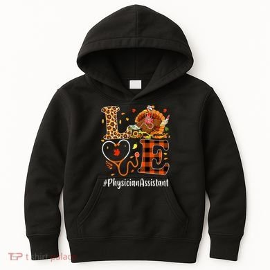 Thanksgiving Love Physician Assistant Leopard Funny Kids Hoodie
