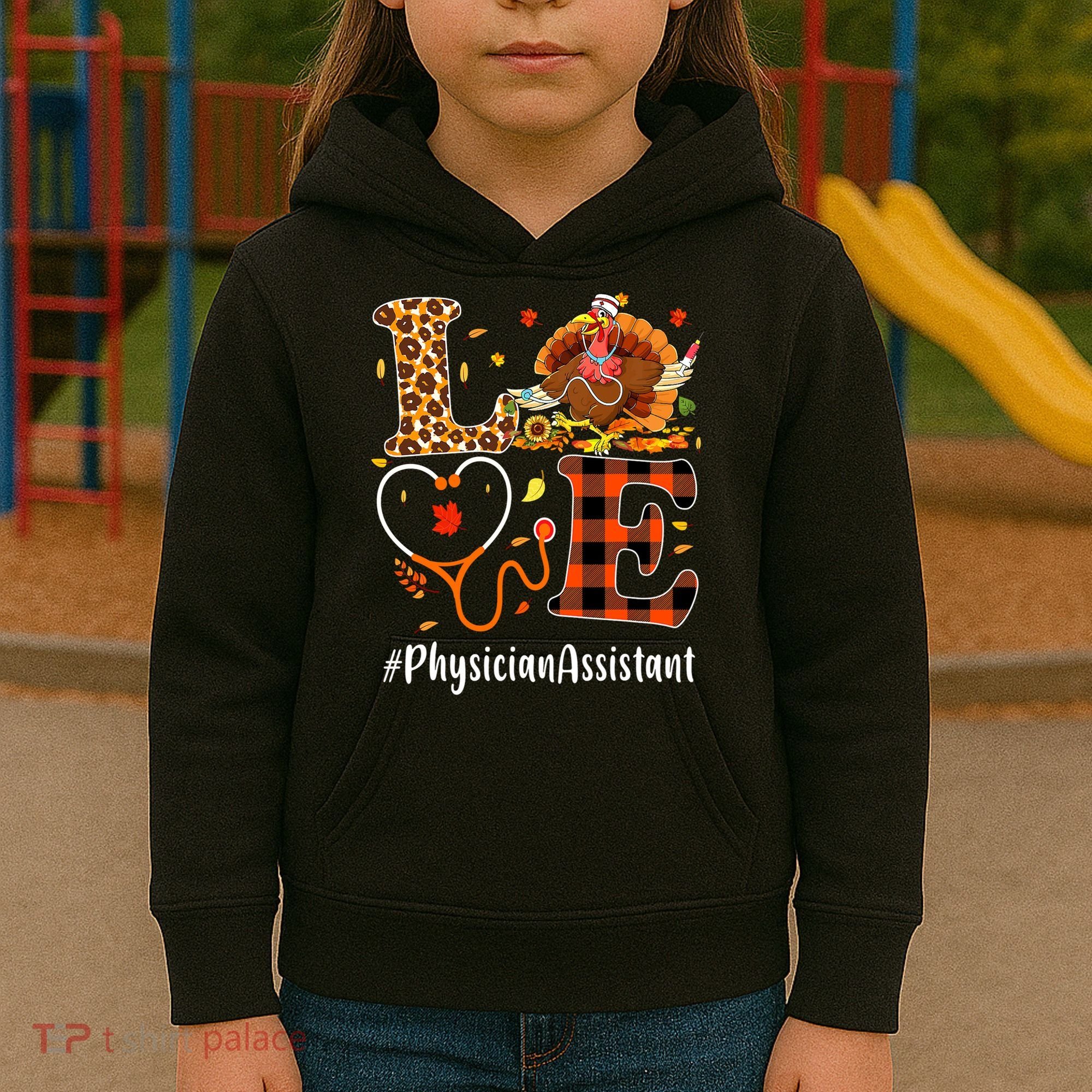 Thanksgiving Love Physician Assistant Leopard Funny Kids Hoodie