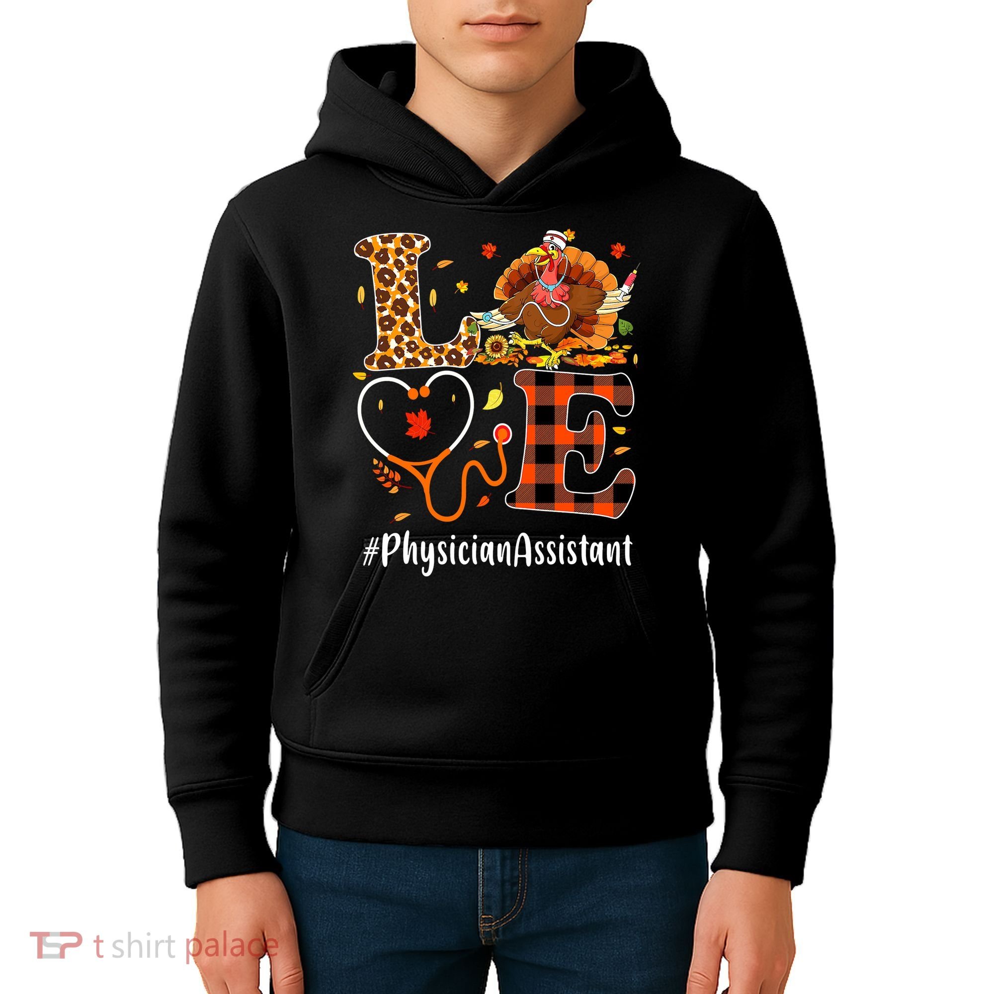 Thanksgiving Love Physician Assistant Leopard Funny Kids Hoodie