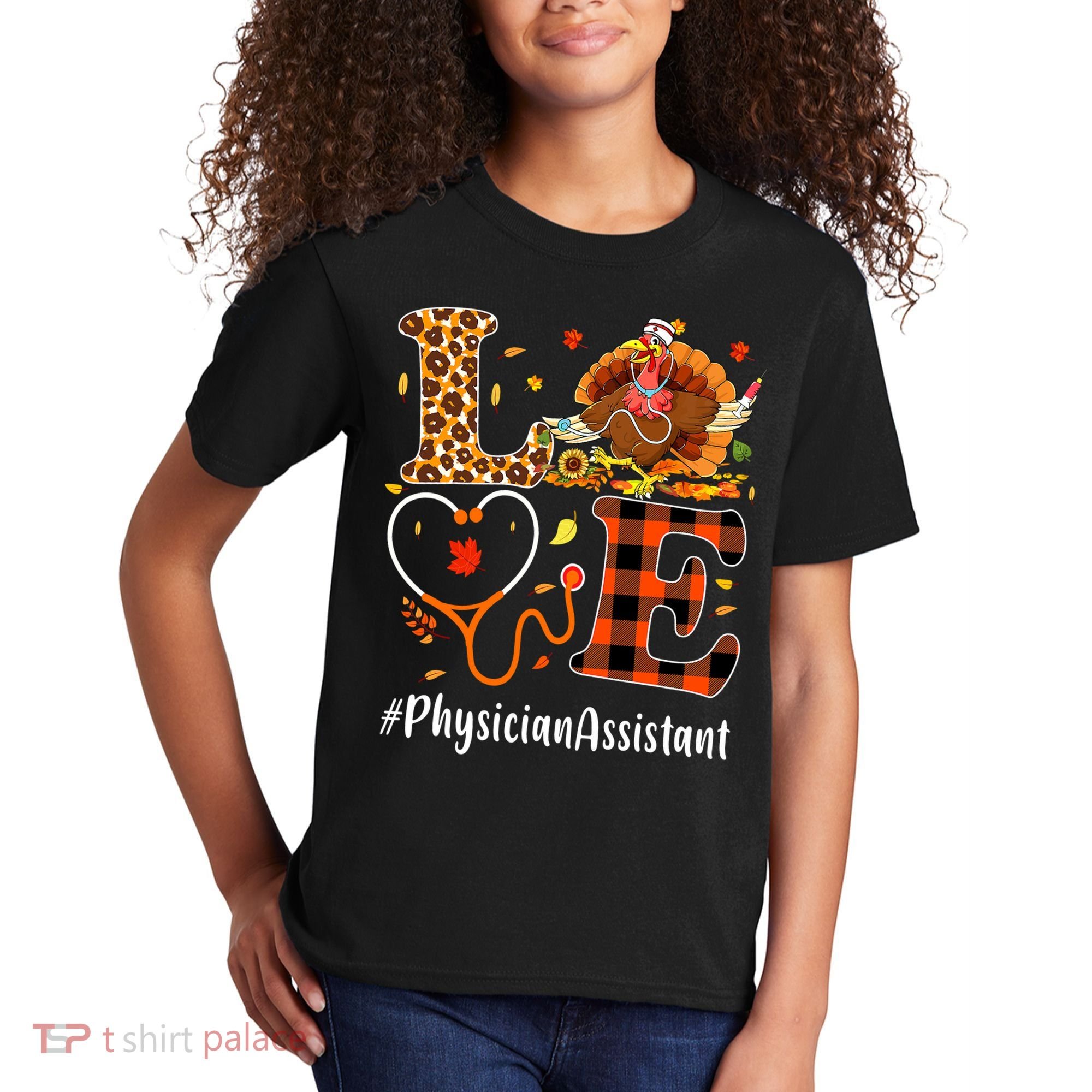 Thanksgiving Love Physician Assistant Leopard Funny Kids T-Shirt
