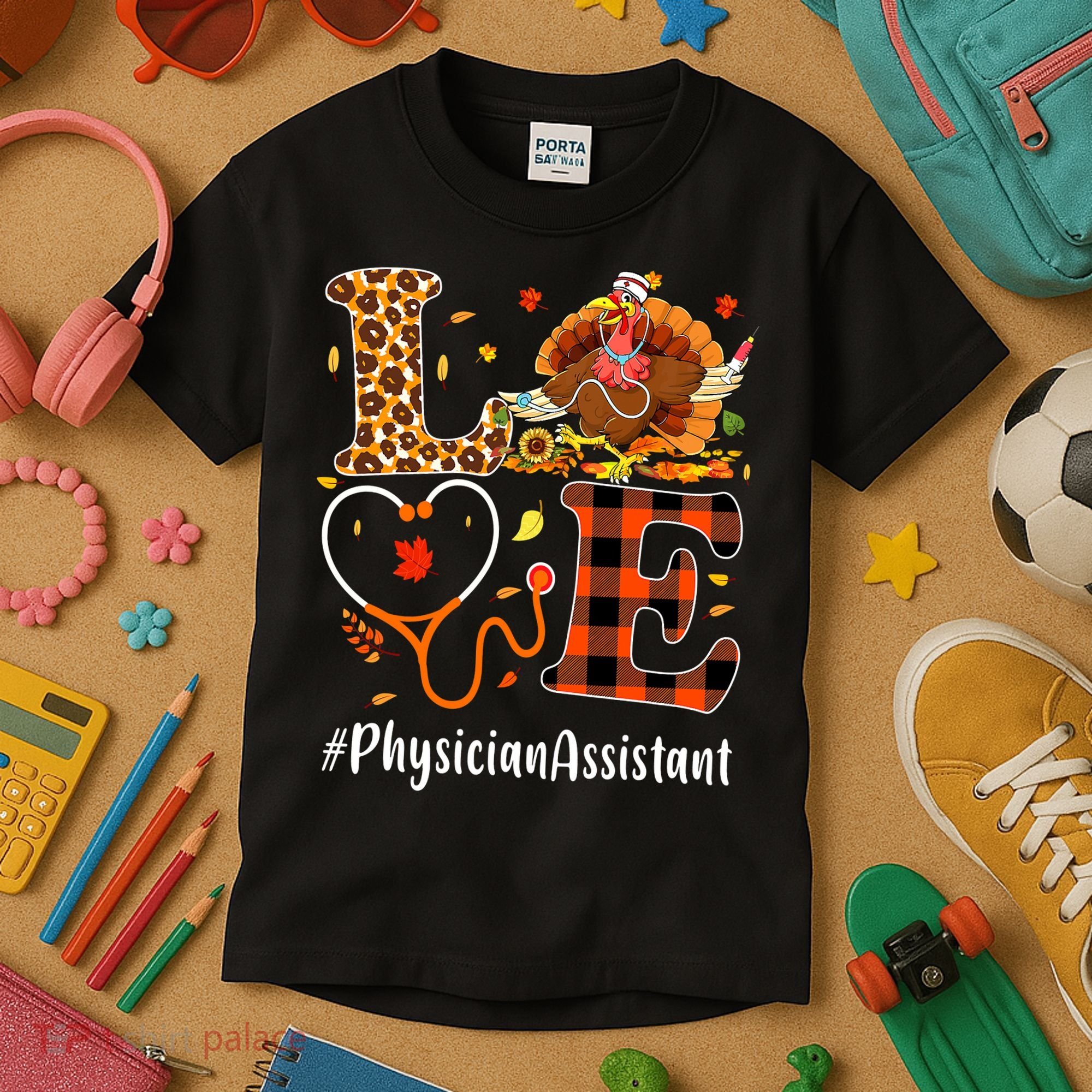 Thanksgiving Love Physician Assistant Leopard Funny Kids T-Shirt