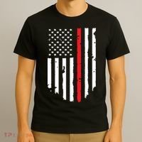 Thin Line Red American USA Flag Shirts Pocket Firefighter Tee T-Shirt thumb 3