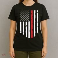 Thin Line Red American USA Flag Shirts Pocket Firefighter Tee T-Shirt thumb 4