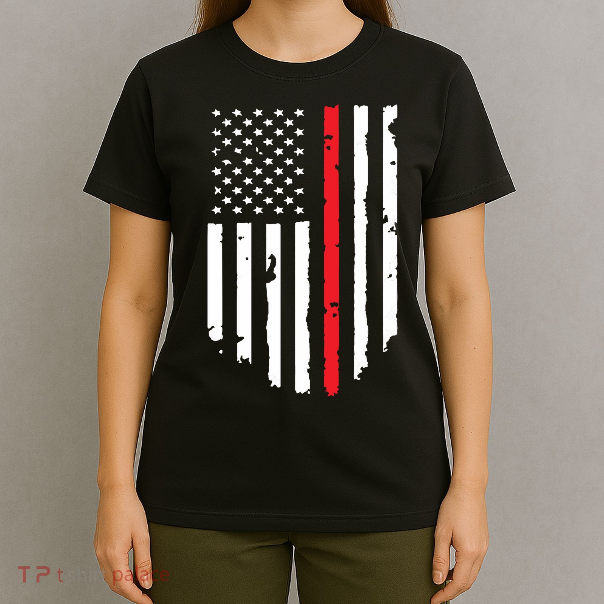 Thin Line Red American USA Flag Shirts Pocket Firefighter Tee T-Shirt