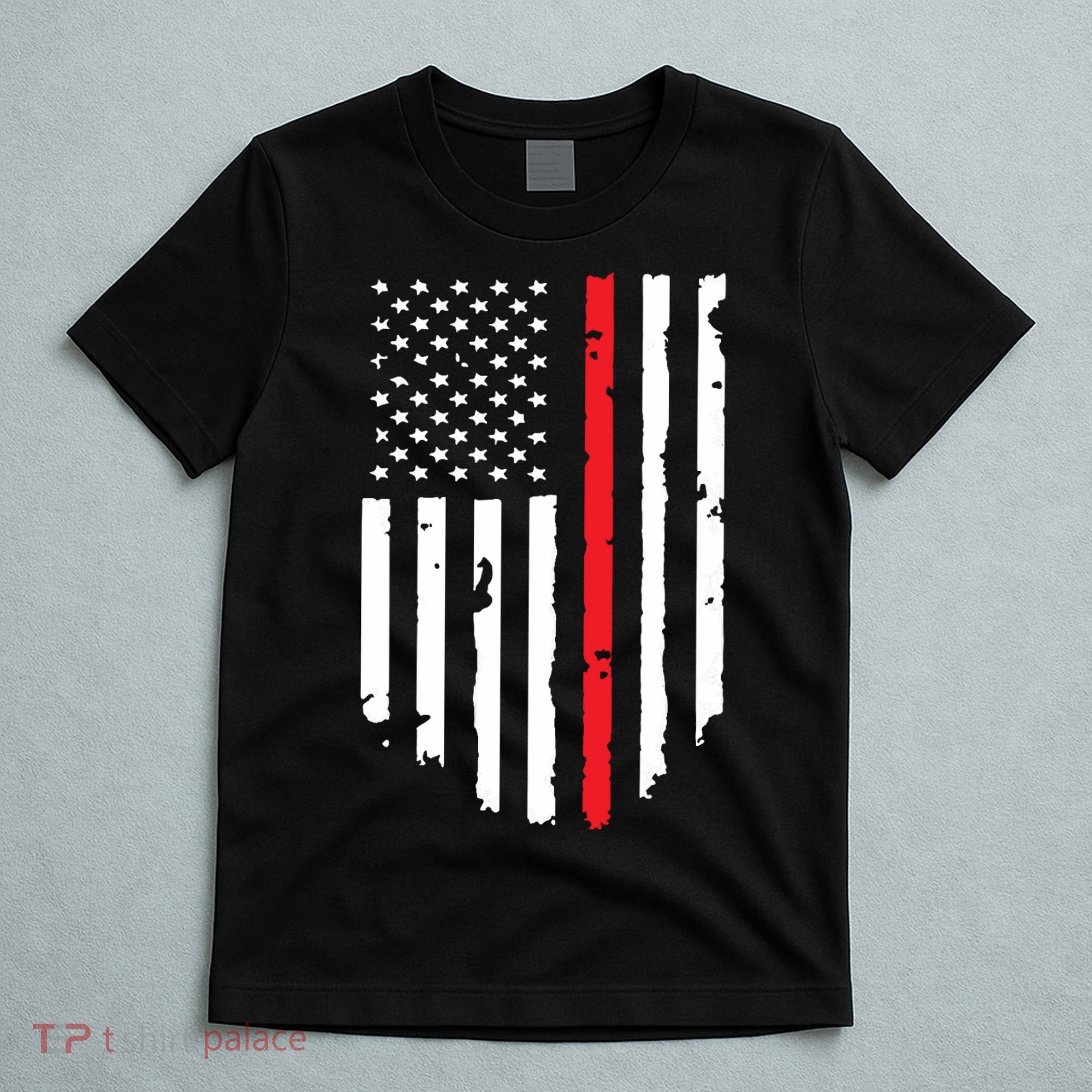 Thin Line Red American USA Flag Shirts Pocket Firefighter Tee T-Shirt