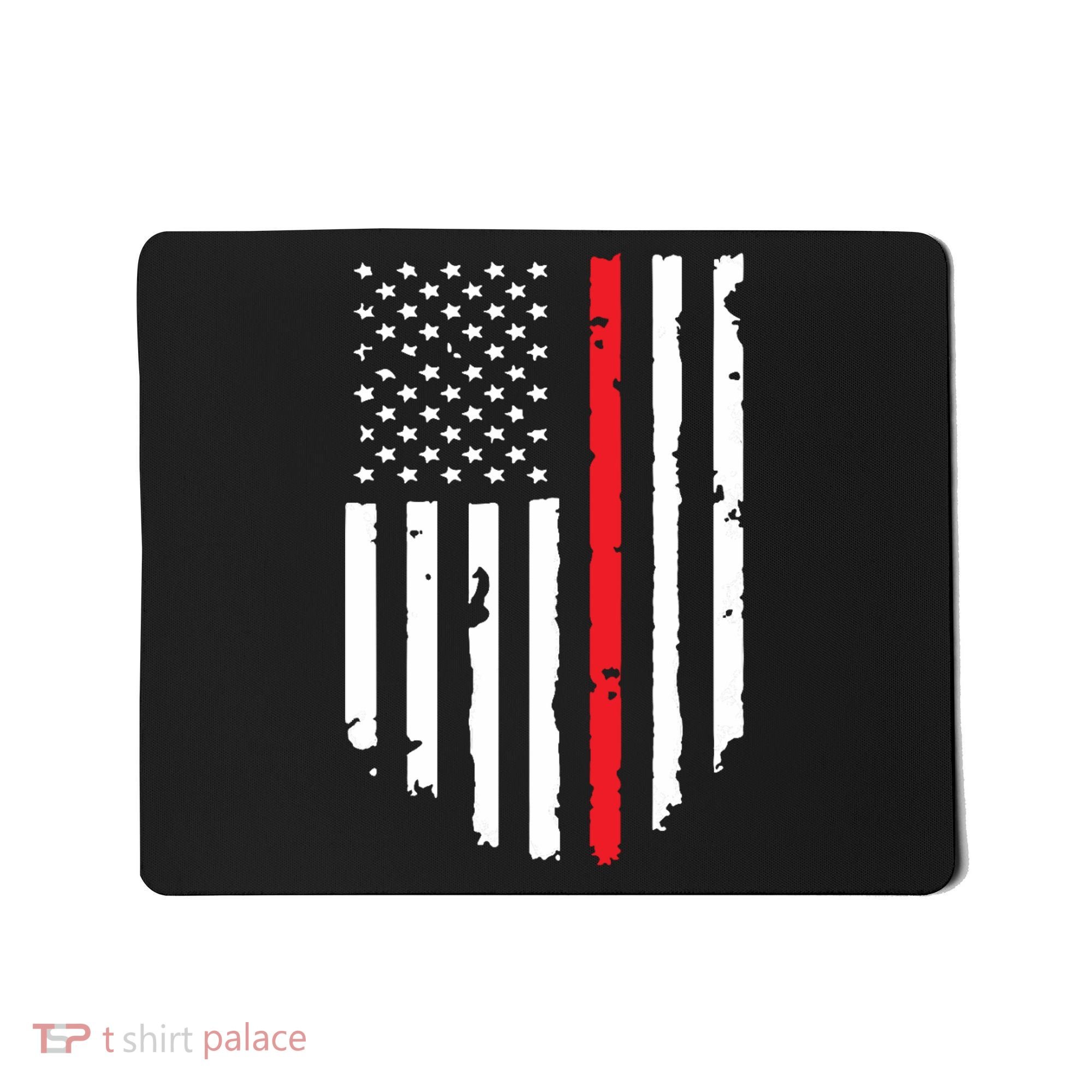 Thin Line Red American USA Flag Shirts Pocket Firefighter Tee Mousepad