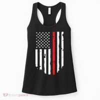 Thin Line Red American USA Flag Shirts Pocket Firefighter Tee Women's Tank Top thumb 0