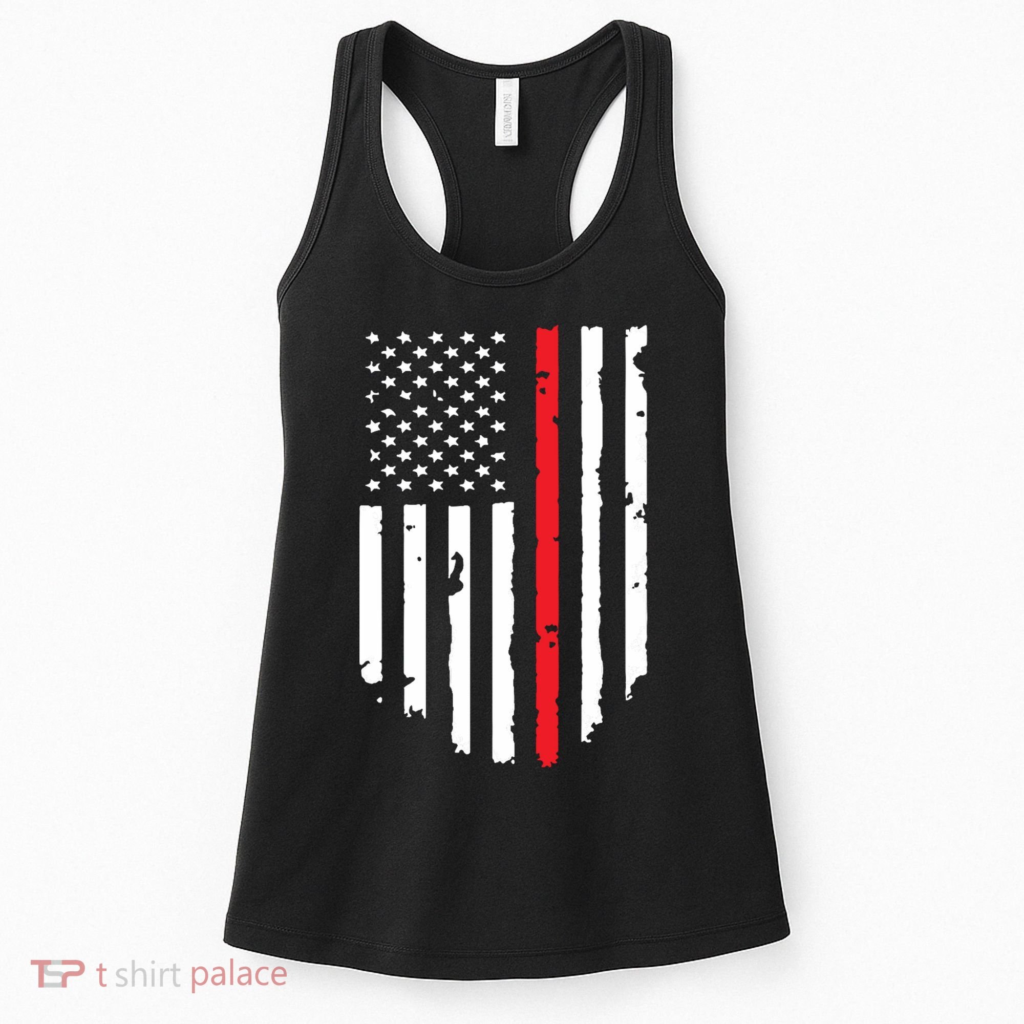 Thin Line Red American USA Flag Shirts Pocket Firefighter Tee Women's Tank Top