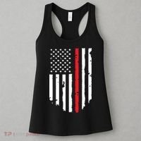 Thin Line Red American USA Flag Shirts Pocket Firefighter Tee Women's Tank Top thumb 3