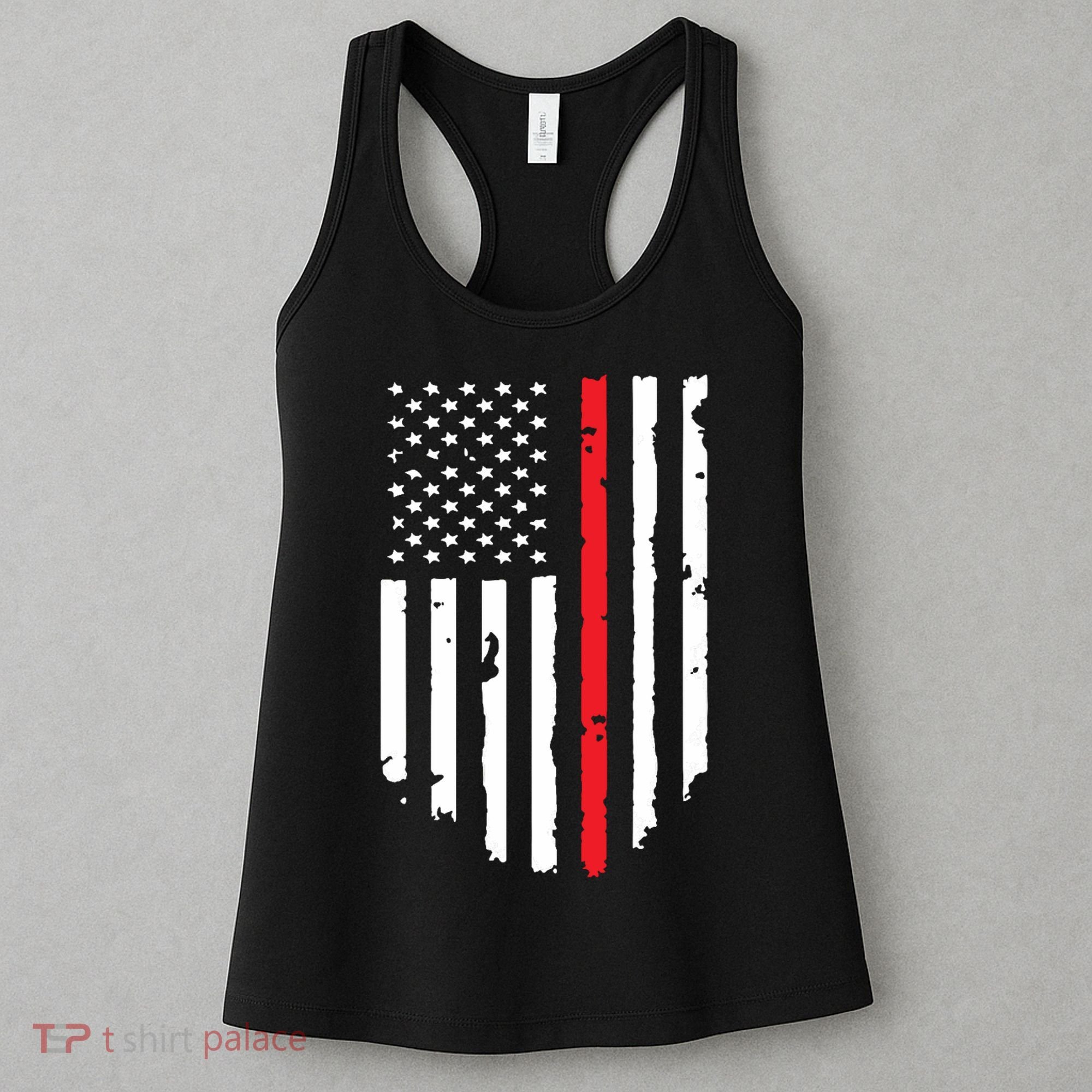 Thin Line Red American USA Flag Shirts Pocket Firefighter Tee Women's Tank Top