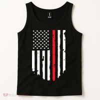 Thin Line Red American USA Flag Shirts Pocket Firefighter Tee Tank Top thumb 2