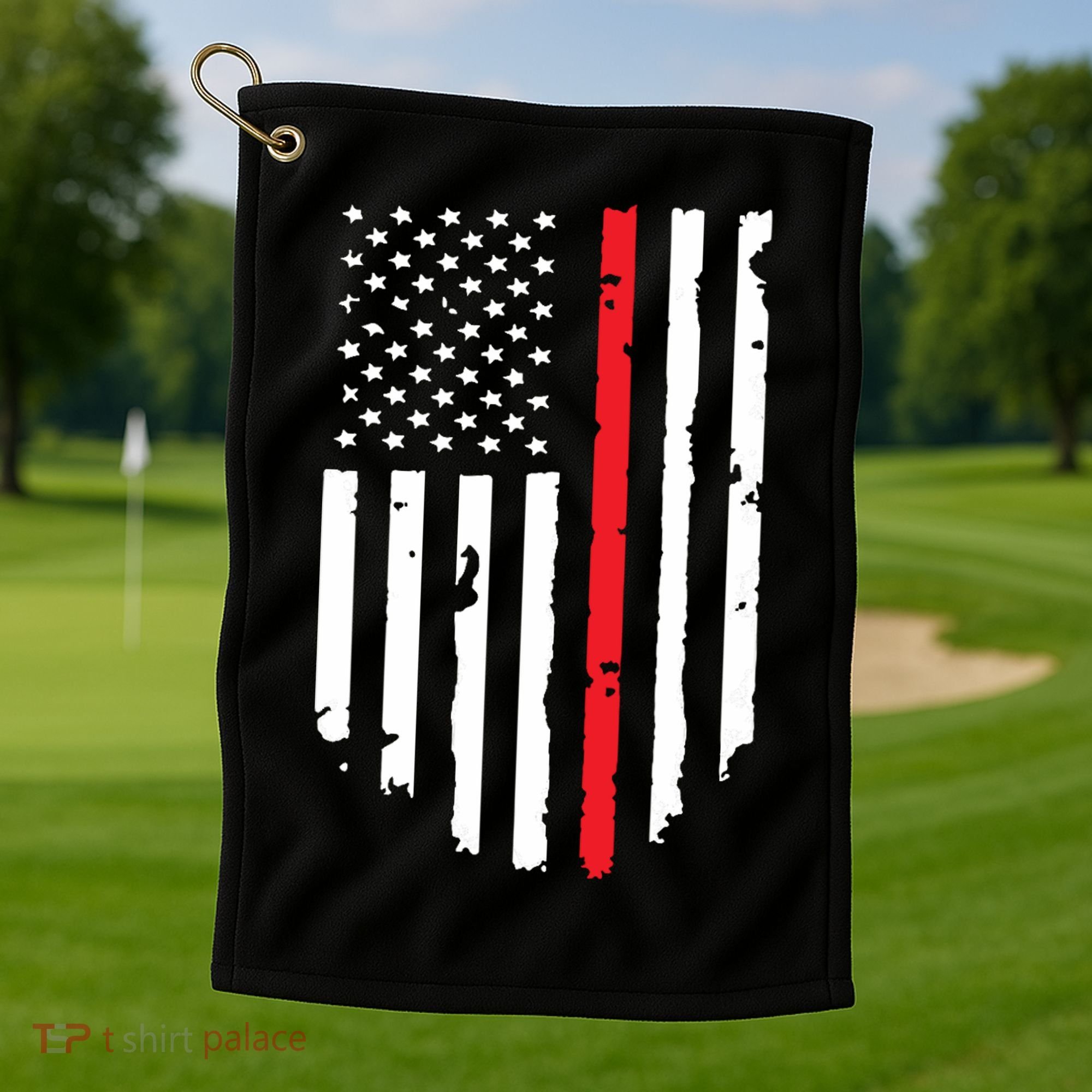 Thin Line Red American USA Flag Shirts Pocket Firefighter Tee Golf Towel