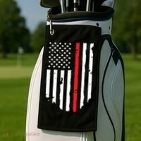 Thin Line Red American USA Flag Shirts Pocket Firefighter Tee Golf Towel thumb 2