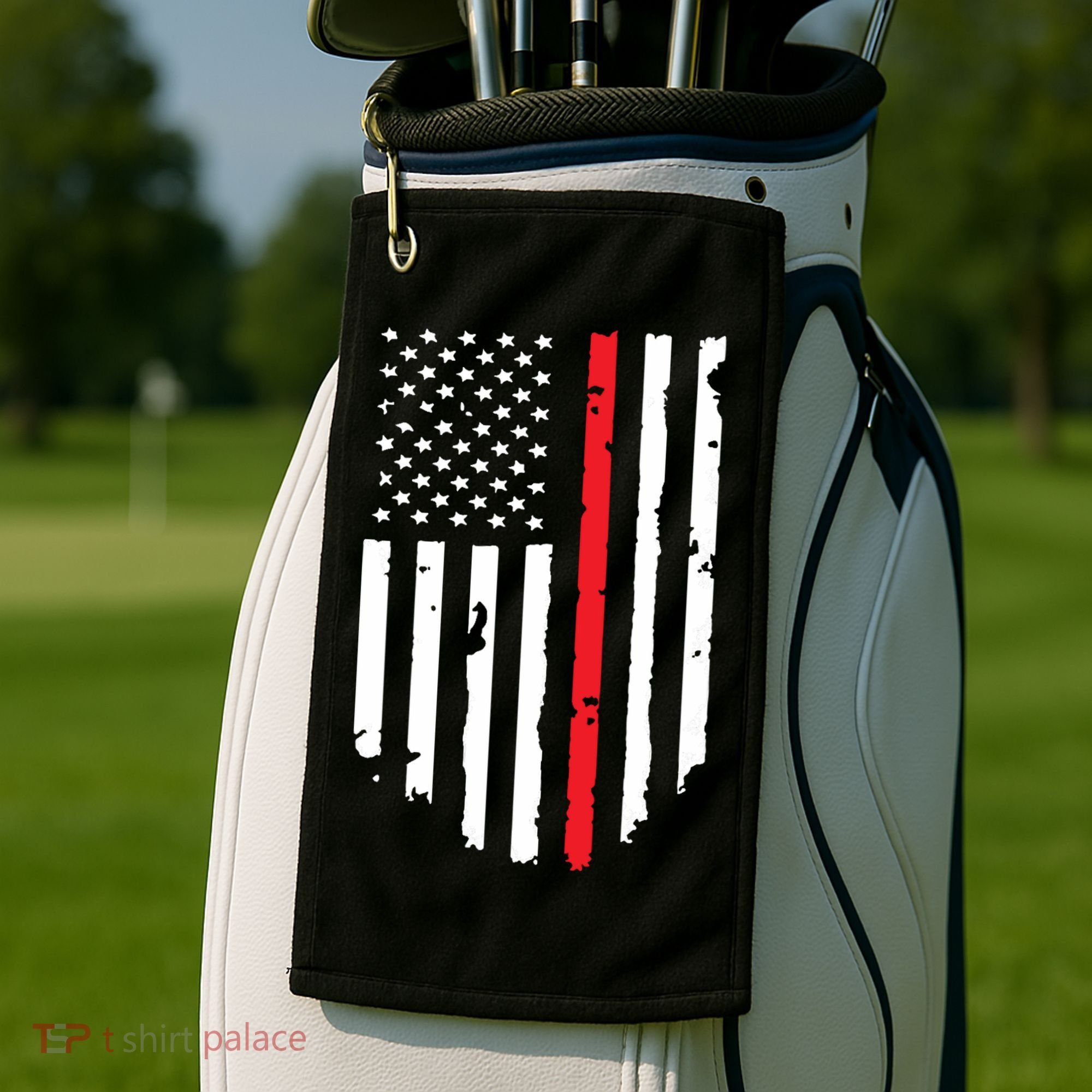 Thin Line Red American USA Flag Shirts Pocket Firefighter Tee Golf Towel