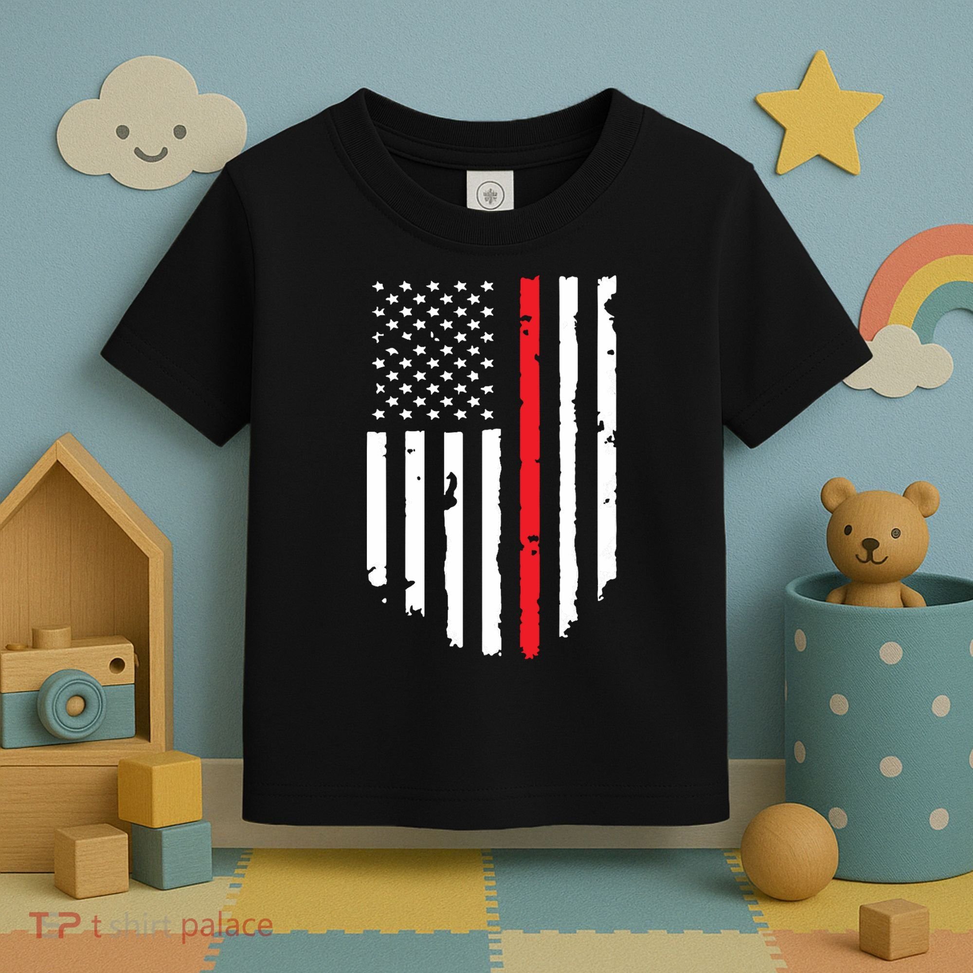 Thin Line Red American USA Flag Shirts Pocket Firefighter Tee Toddler T-Shirt