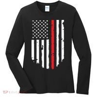 Thin Line Red American USA Flag Shirts Pocket Firefighter Tee Women's Long Sleeve Shirt thumb 0