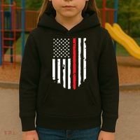 Thin Line Red American USA Flag Shirts Pocket Firefighter Tee Kids Hoodie thumb 3