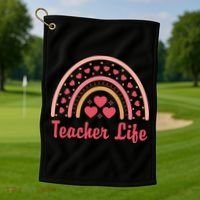 Teacher Life Rainbow Valentines Day Gift Golf Towel thumb 1