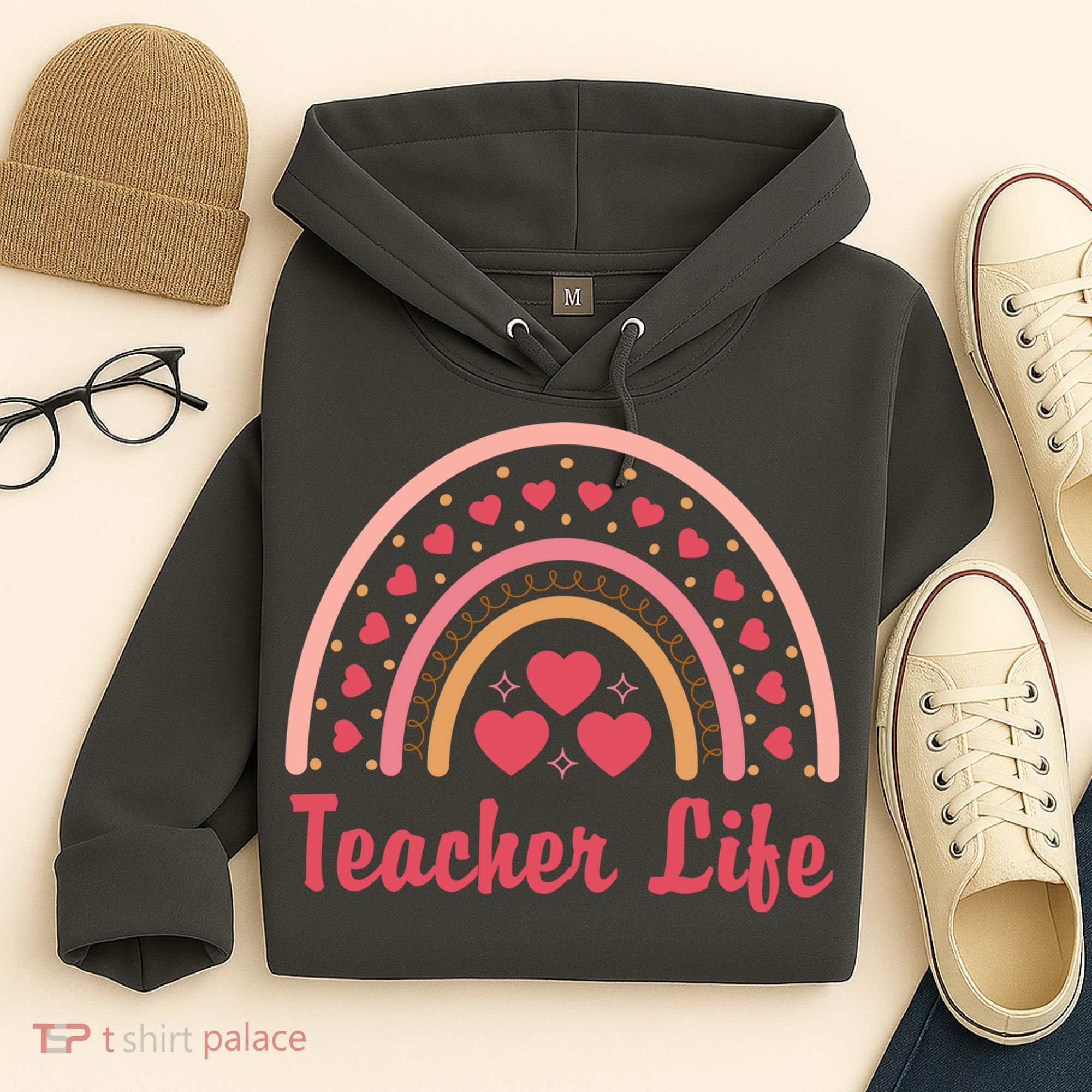 Teacher Life Rainbow Valentines Day Gift Hoodie