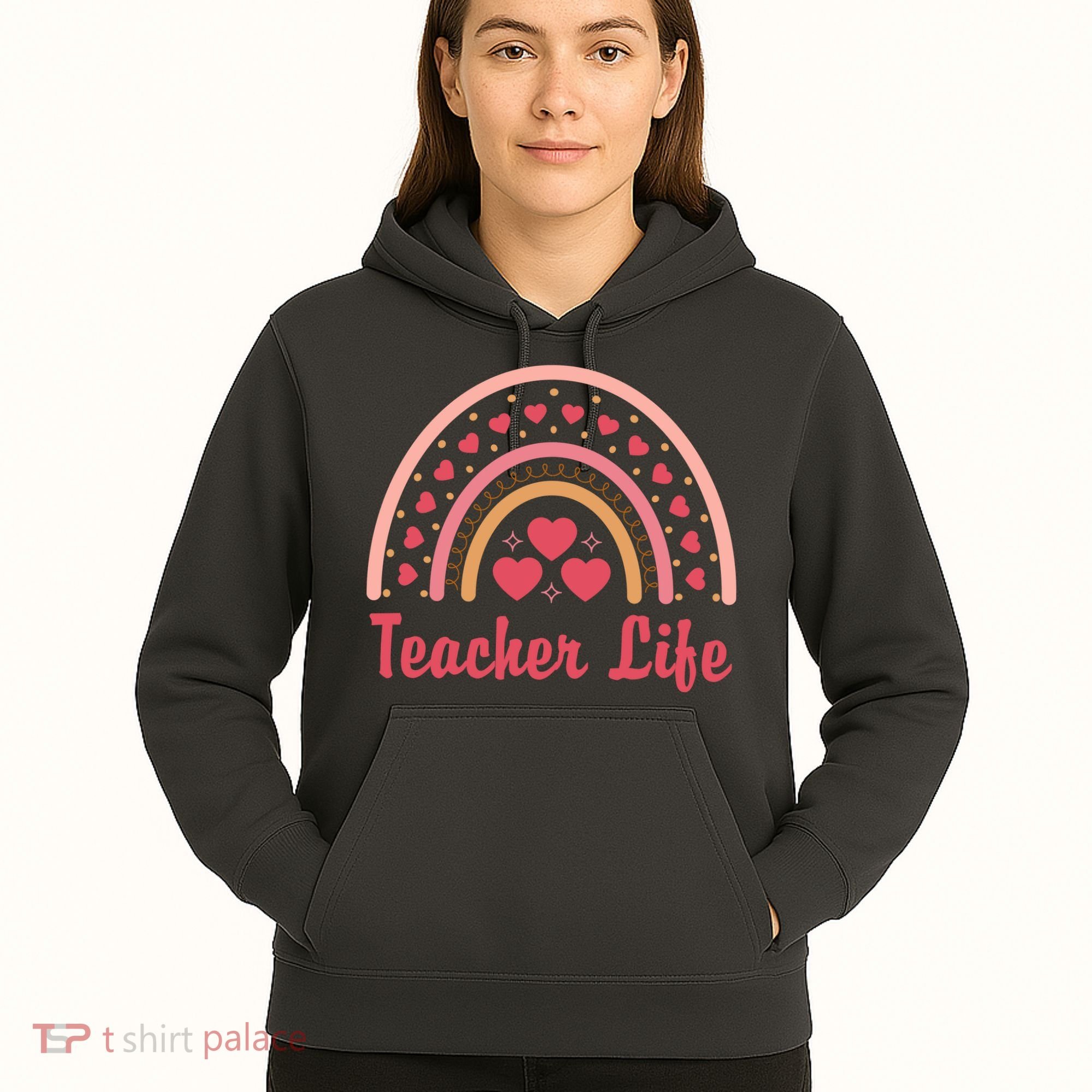 Teacher Life Rainbow Valentines Day Gift Hoodie
