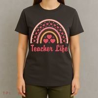 Teacher Life Rainbow Valentines Day Gift T-Shirt thumb 4