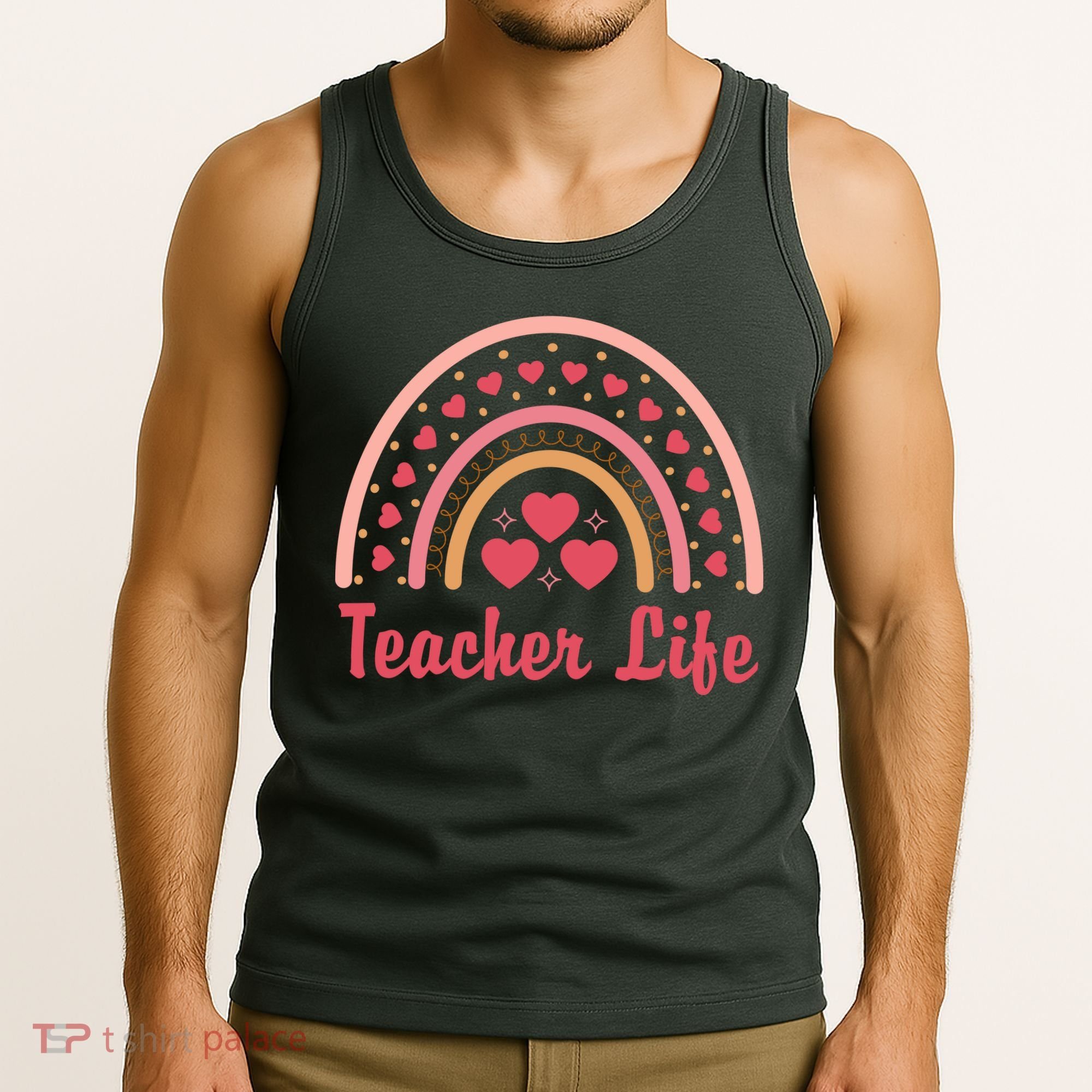 Teacher Life Rainbow Valentines Day Gift Tank Top