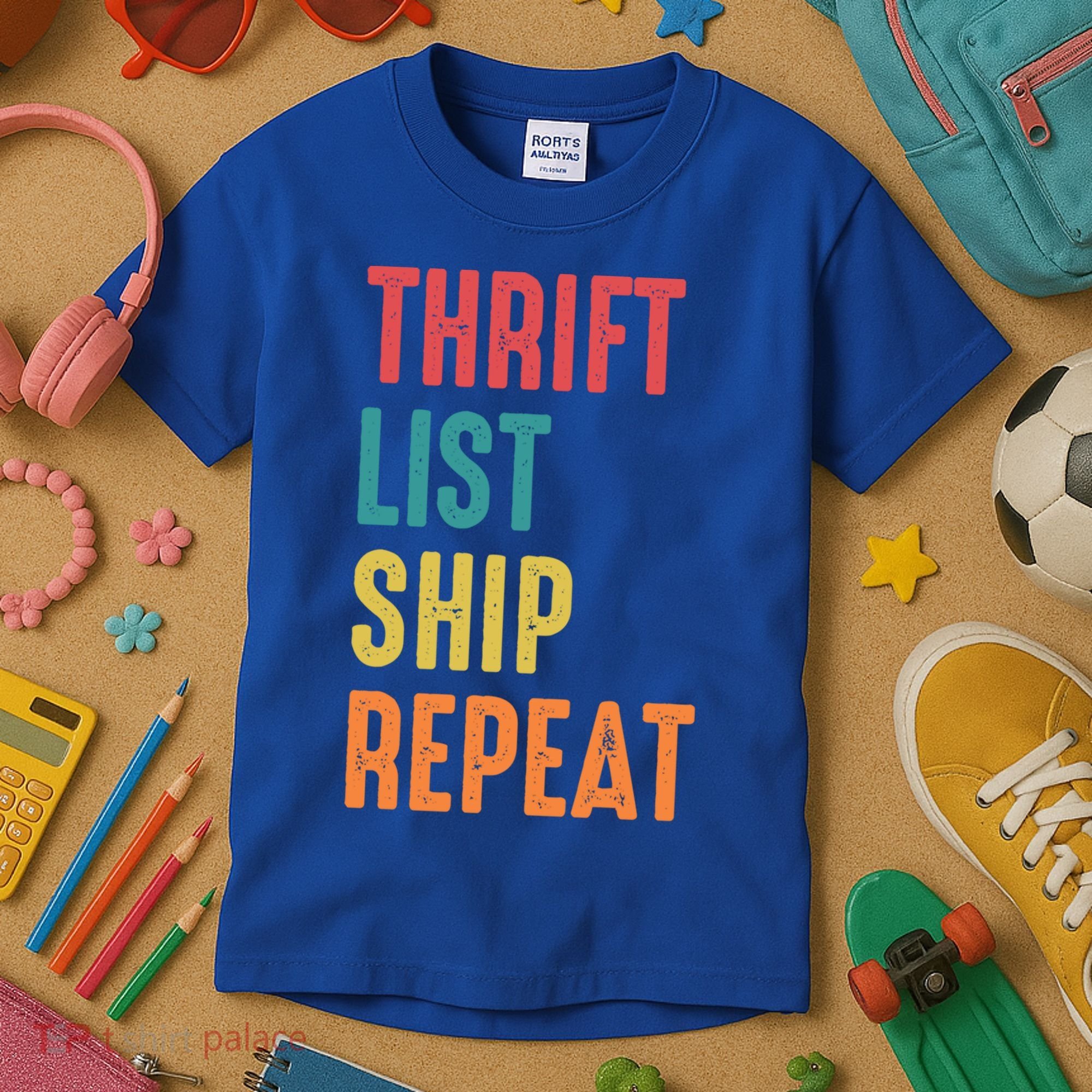 Thrift List Ship Repeat Funny Sourcing Reseller Gift Kids T-Shirt