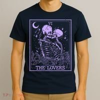 The Lovers Skeleton Tarot Card VI Vintage Halloween T-Shirt thumb 3