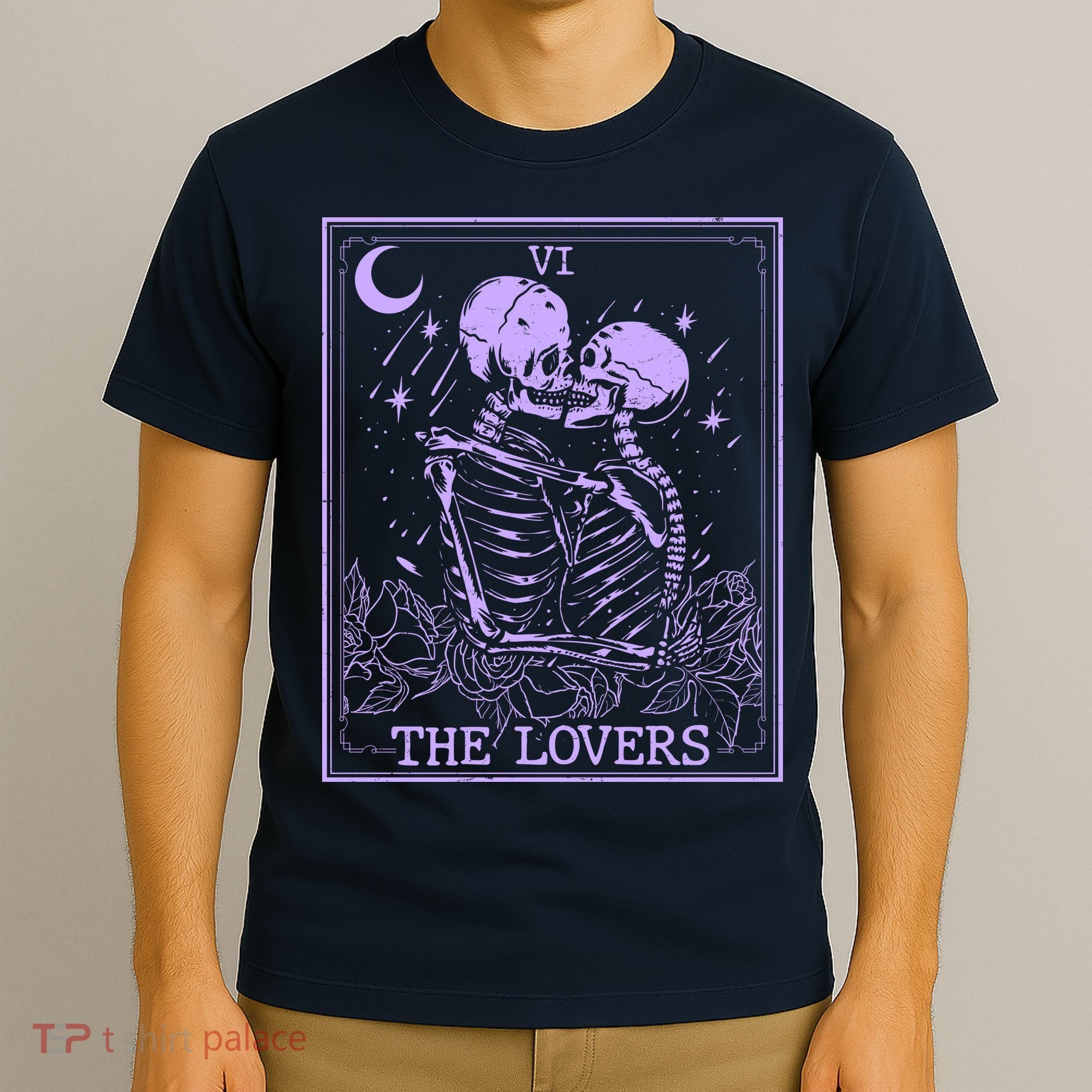 The Lovers Skeleton Tarot Card VI Vintage Halloween T-Shirt
