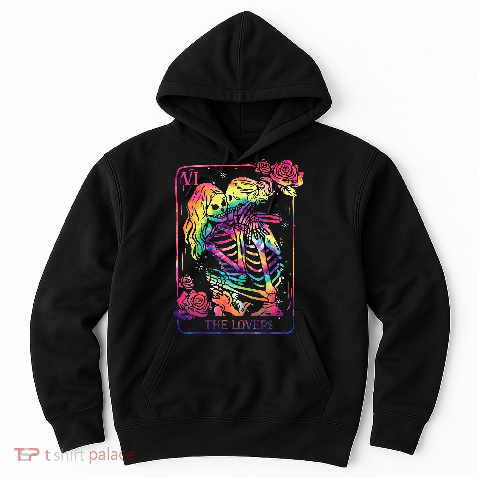 The Lovers Tarot Card Goth Tie Dye Kissing Lesbian Skeletons Hoodie
