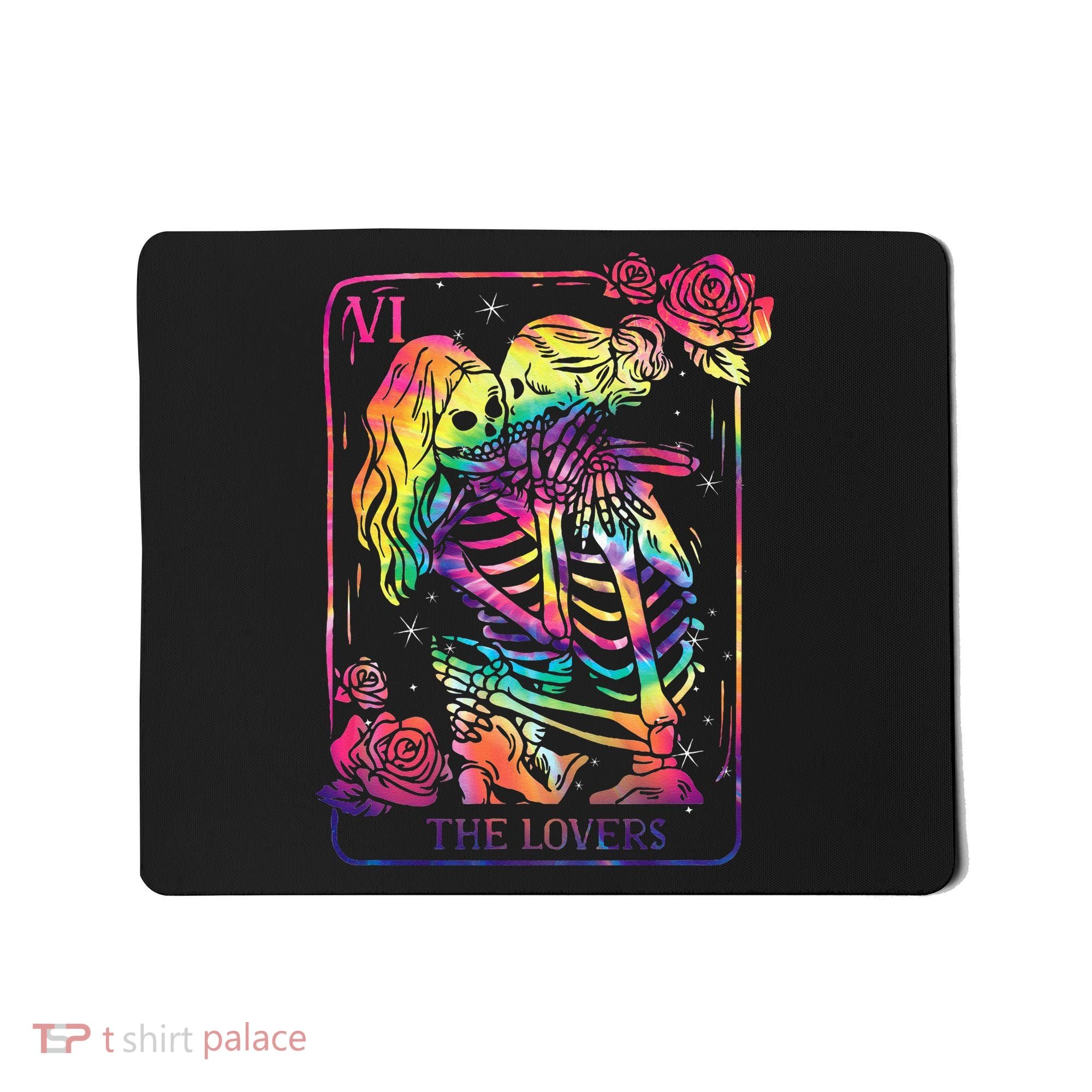 The Lovers Tarot Card Goth Tie Dye Kissing Lesbian Skeletons Mousepad
