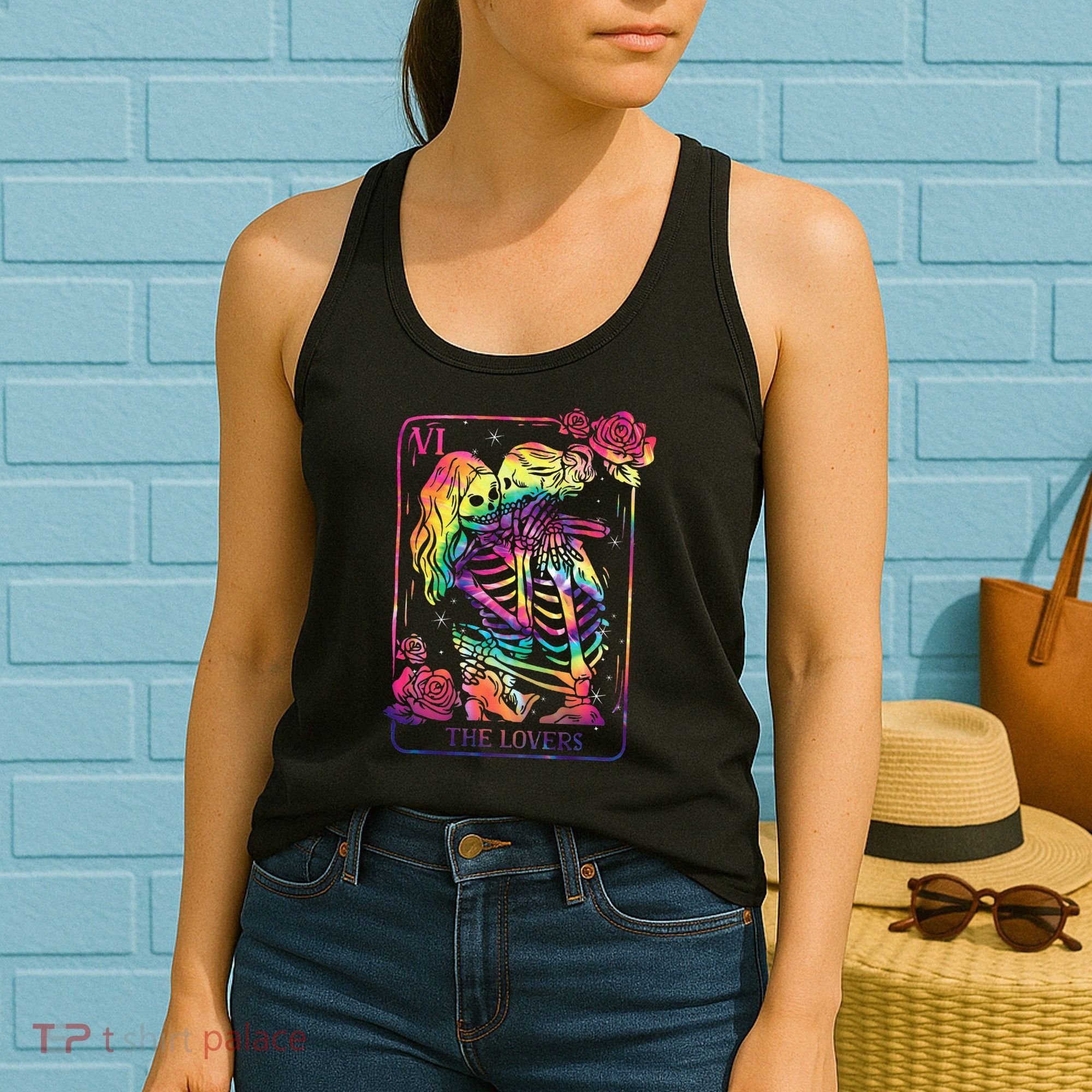 The Lovers Tarot Card Goth Tie Dye Kissing Lesbian Skeletons Women's Tank Top