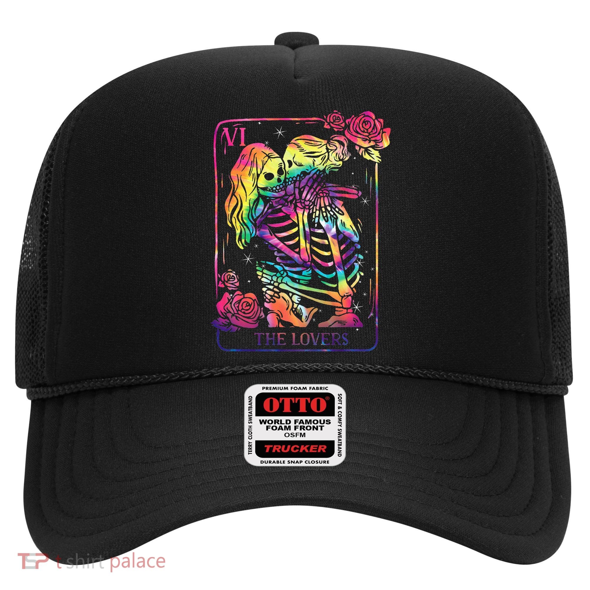 The Lovers Tarot Card Goth Tie Dye Kissing Lesbian Skeletons Hat