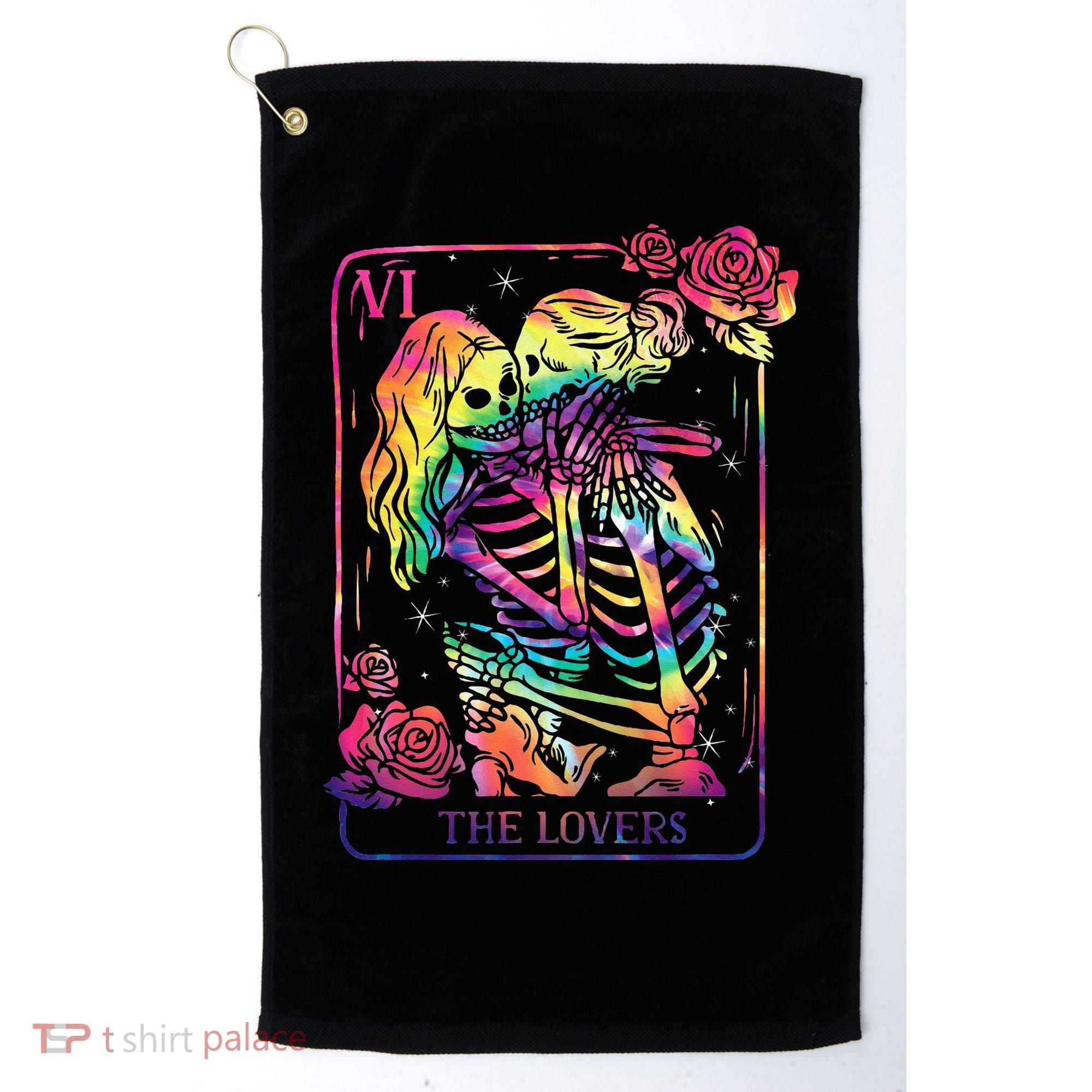 The Lovers Tarot Card Goth Tie Dye Kissing Lesbian Skeletons Golf Towel