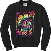 The Lovers Tarot Card Goth Tie Dye Kissing Lesbian Skeletons Kids Sweatshirt thumb 0