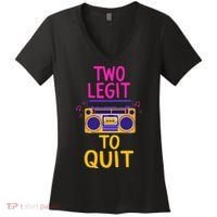 Two Legit To Quit 2nd Birthday Party Hip Hop Theme Toddlers Women's V-Neck T-Shirt thumb 0