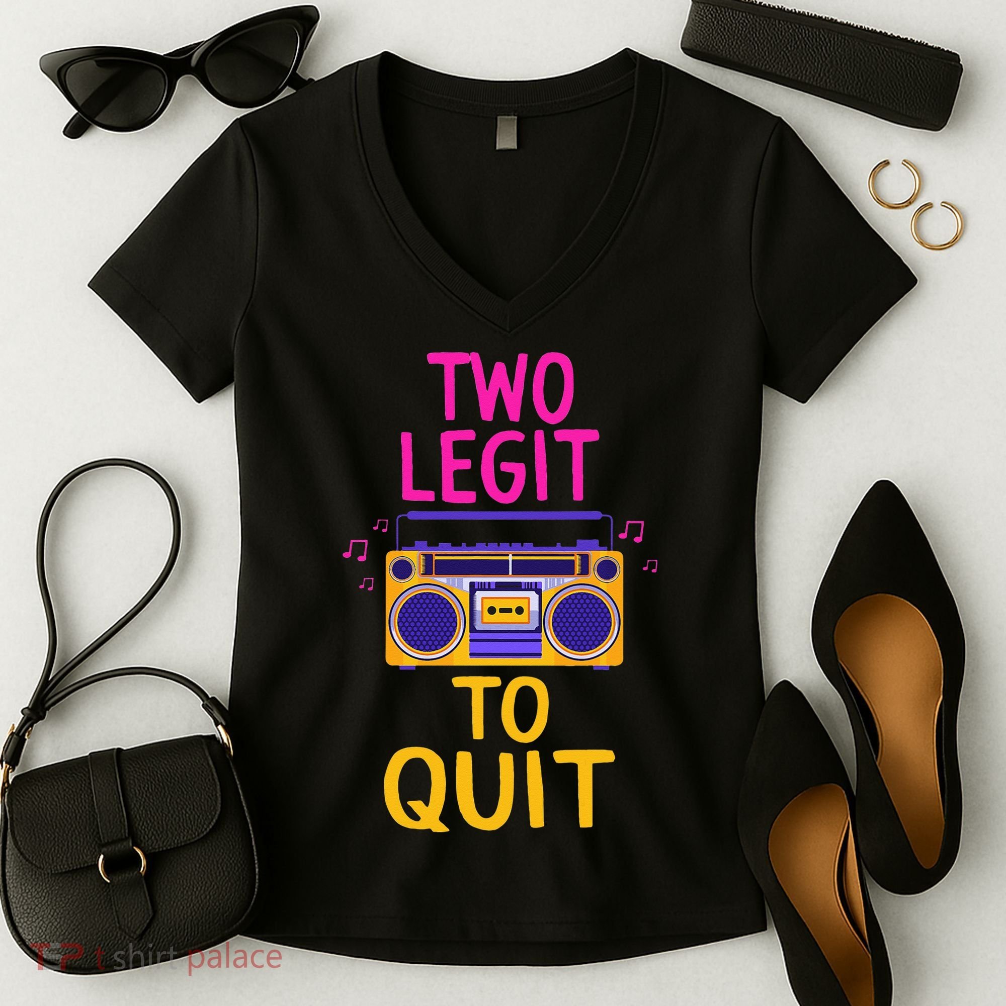 Two Legit To Quit 2nd Birthday Party Hip Hop Theme Toddlers Women's V-Neck T-Shirt