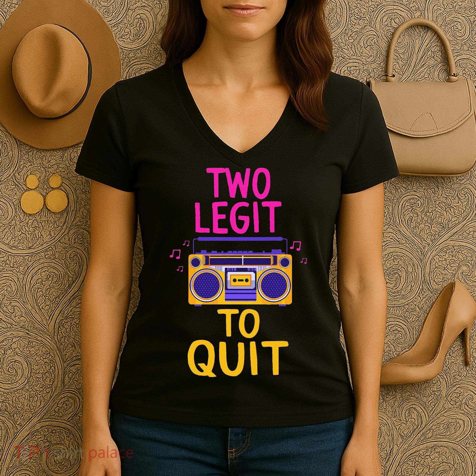 Two Legit To Quit 2nd Birthday Party Hip Hop Theme Toddlers Women's V-Neck T-Shirt