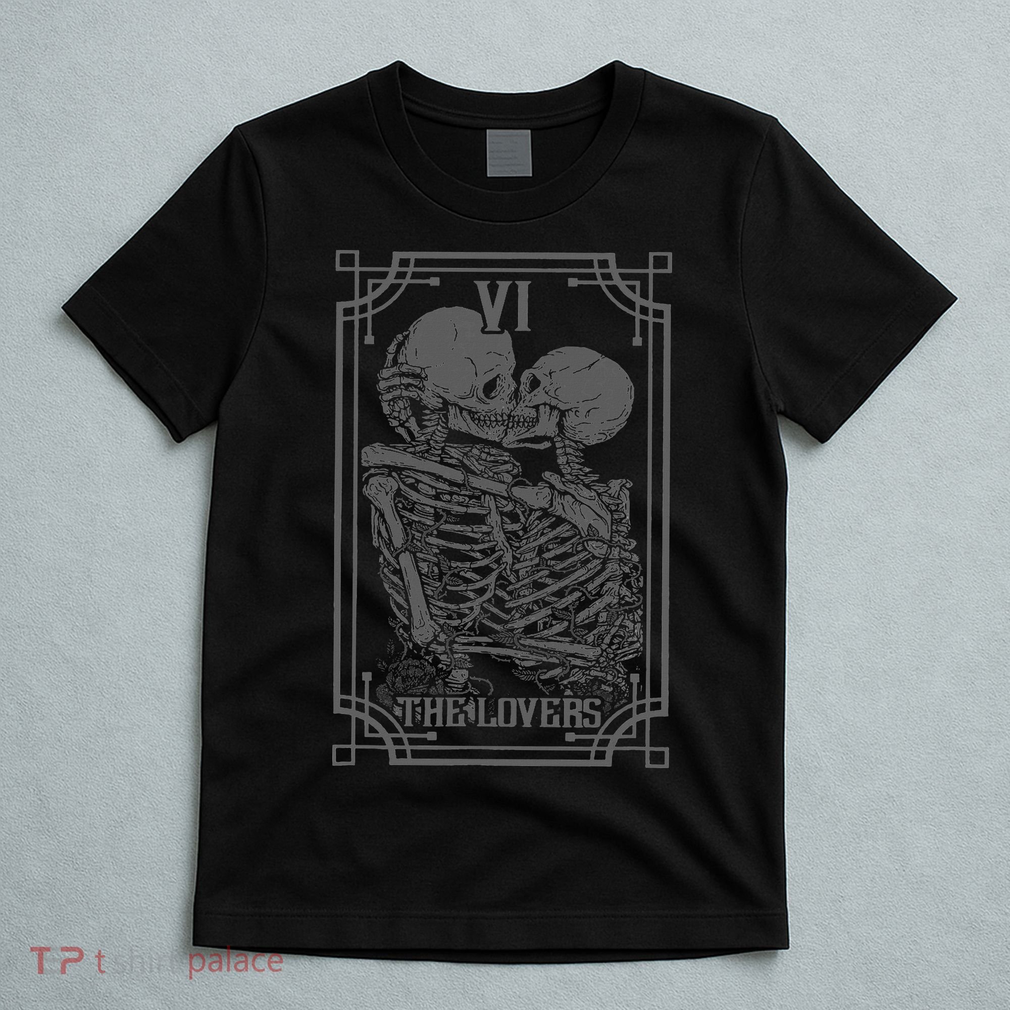 The Lovers Tarot Card Goth Skull Halloween Gothic Occult T-Shirt