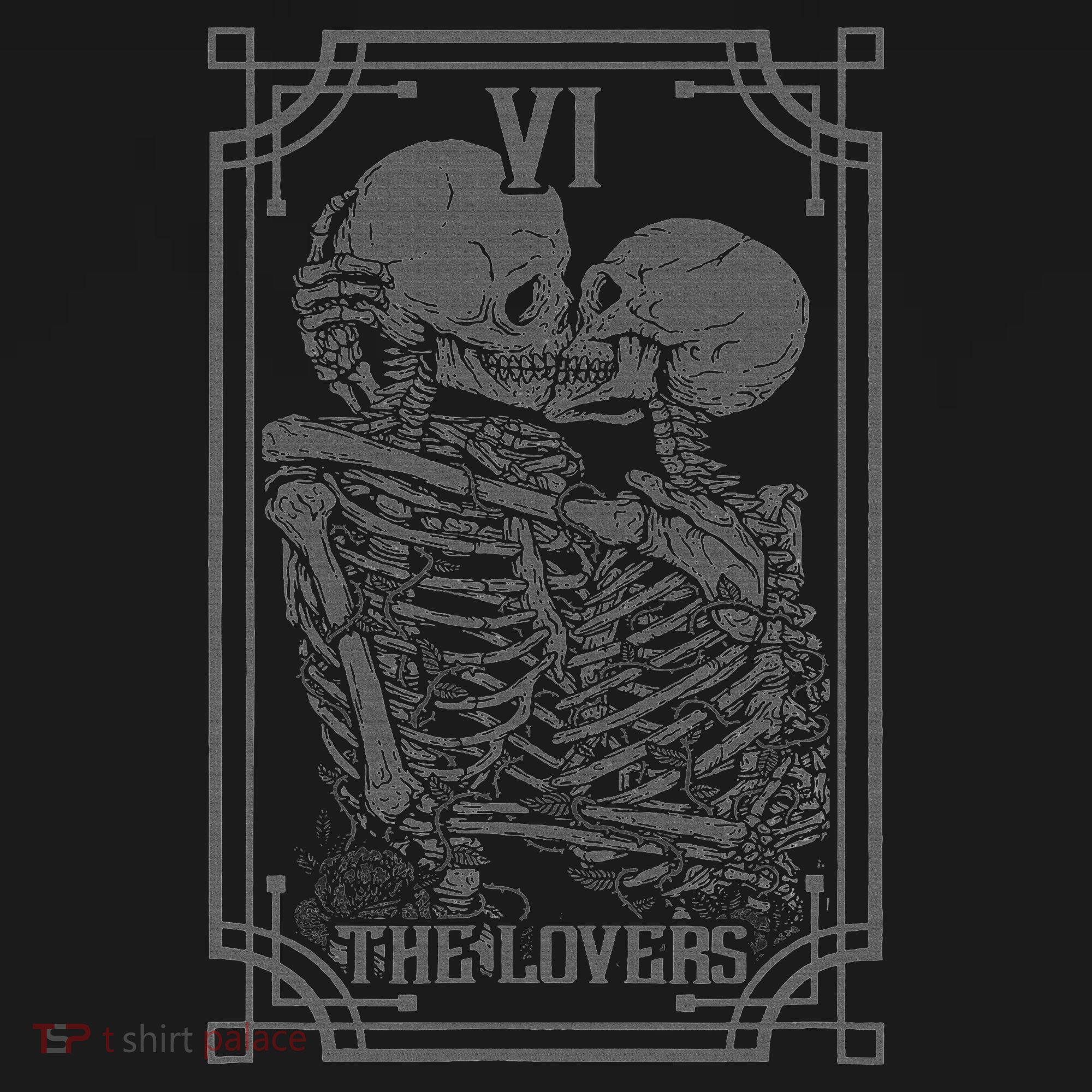 The Lovers Tarot Card Goth Skull Halloween Gothic Occult T-Shirt