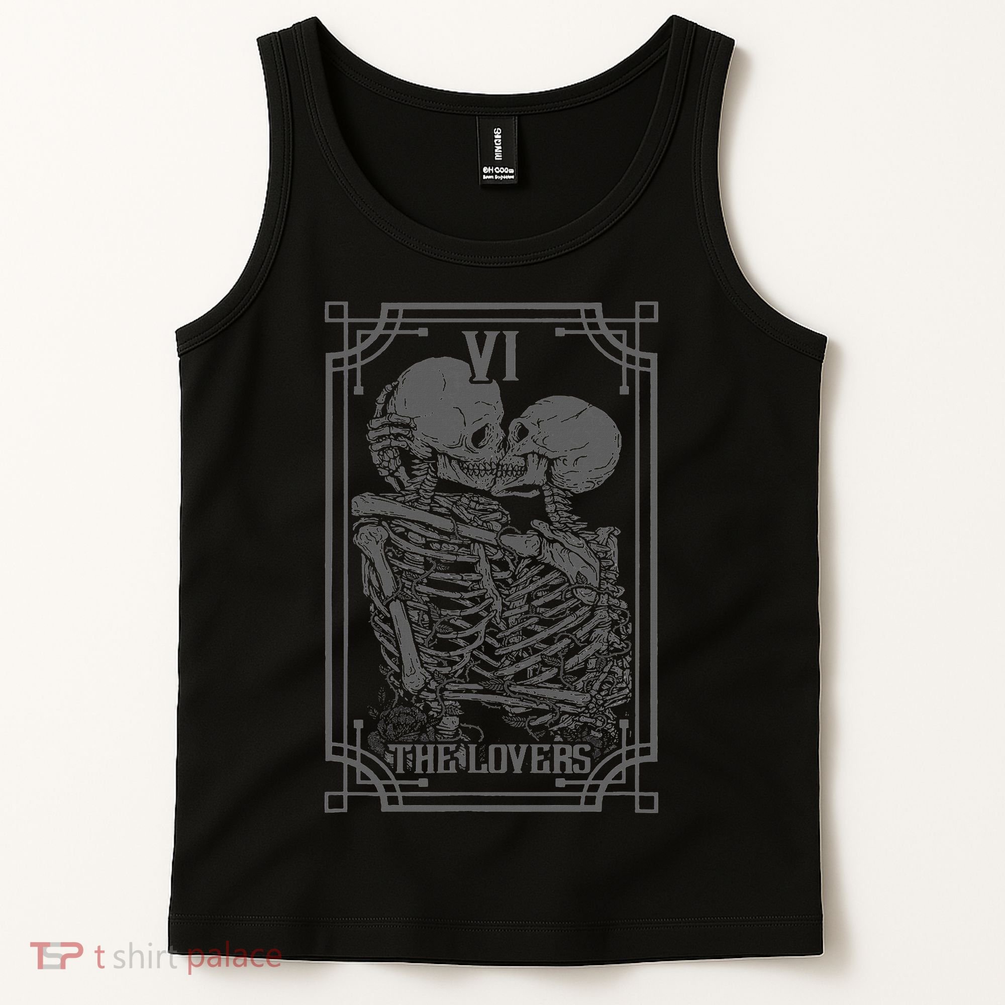 The Lovers Tarot Card Goth Skull Halloween Gothic Occult Tank Top