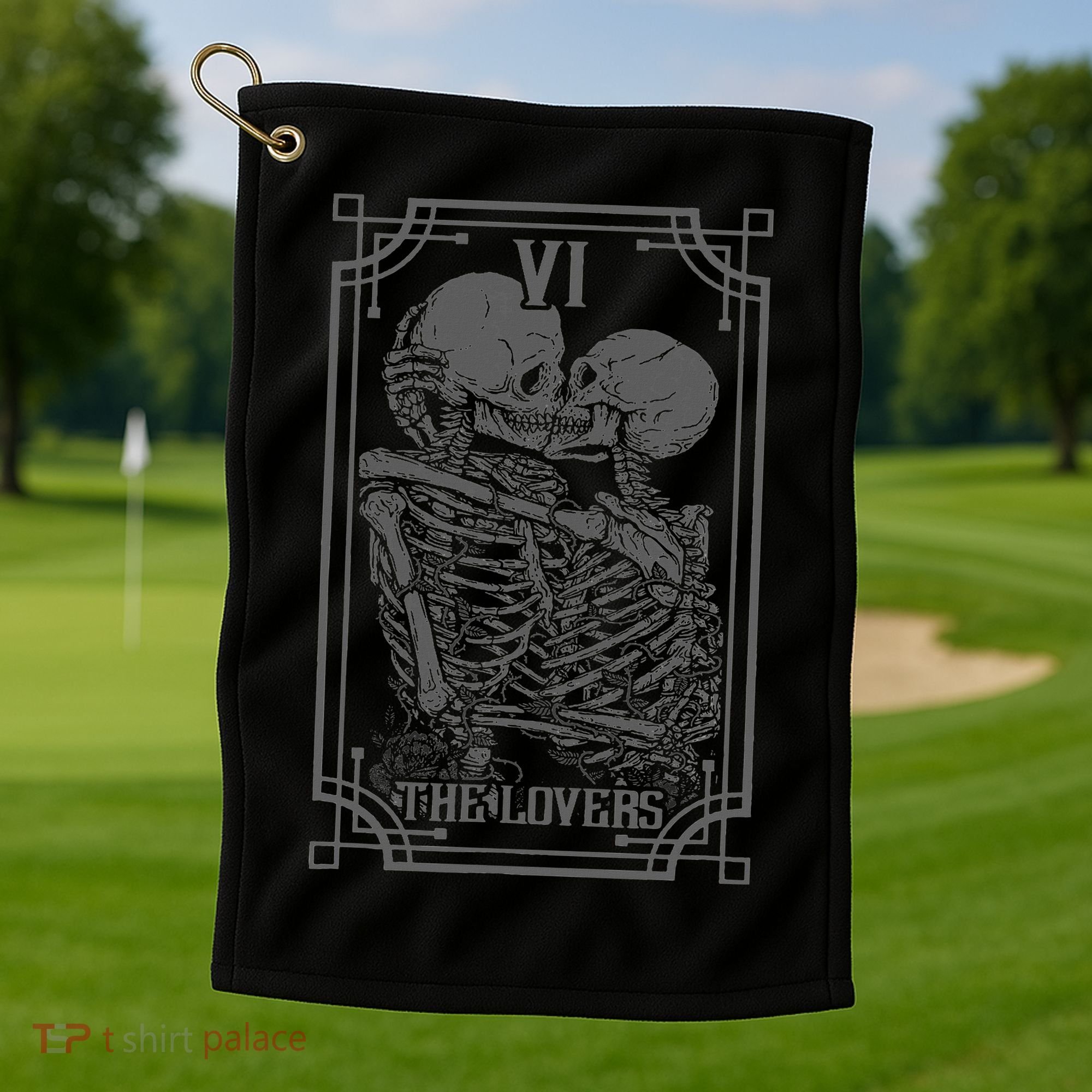 The Lovers Tarot Card Goth Skull Halloween Gothic Occult Golf Towel