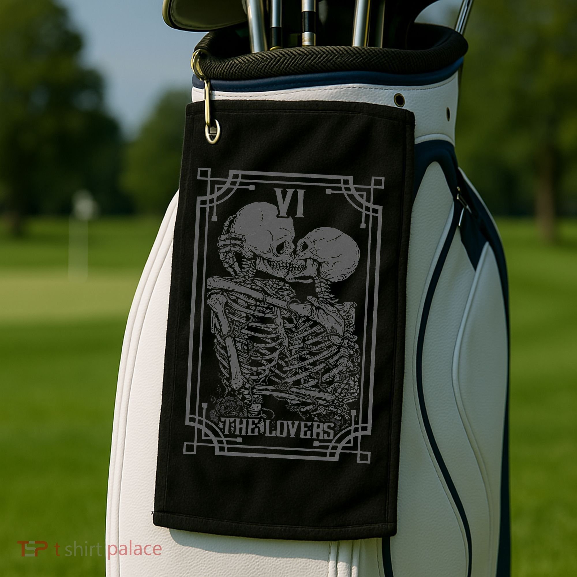 The Lovers Tarot Card Goth Skull Halloween Gothic Occult Golf Towel