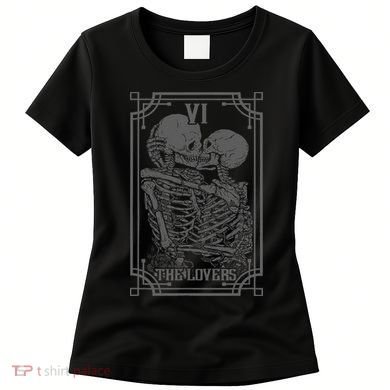 The Lovers Tarot Card Goth Skull Halloween Gothic Occult Women's T-Shirt