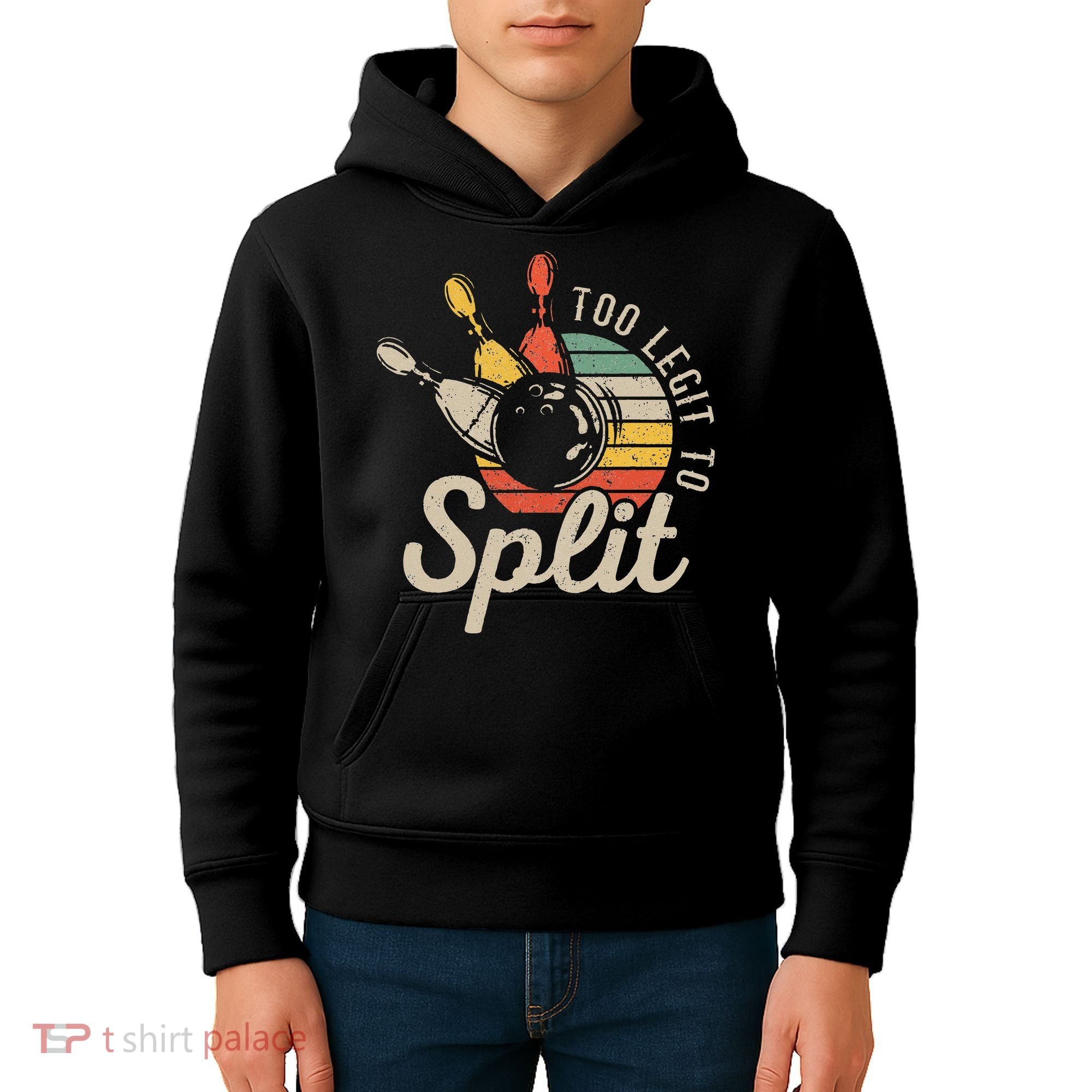 Too Legit To Split Retro Bowling Funny Bowler Bowling Team Kids Hoodie