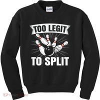 Too Legit To Split Funny Retro Team Bowler Bowling Kids Sweatshirt thumb 0