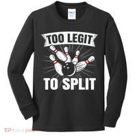 Too Legit To Split Funny Retro Team Bowler Bowling Kids Long Sleeve Shirt thumb 0