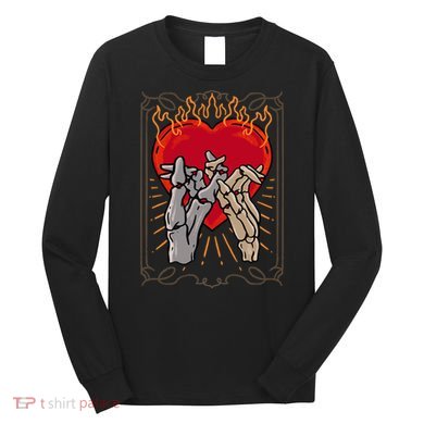 The Lovers Tarot Card Skeleton Gothic Heart Occult Goth Long Sleeve Shirt
